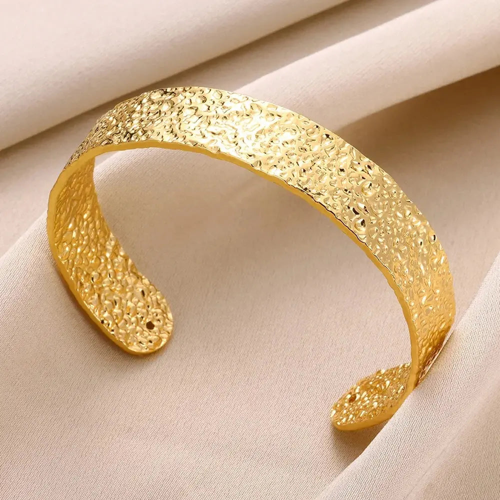 Exquisite Classic Bump Pattern Openning Bangles Bracelet For Women Cuff Bracelet Gold Color Stainless Steel Hand Ornament Gift Smart_Life_Tech