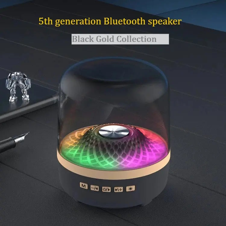 Hot-selling High-quality RGB Lighted Wireless Bluetooth Speaker with Black Gold Color and Glass Crystal Design for Desktop Smart_Life_Tech