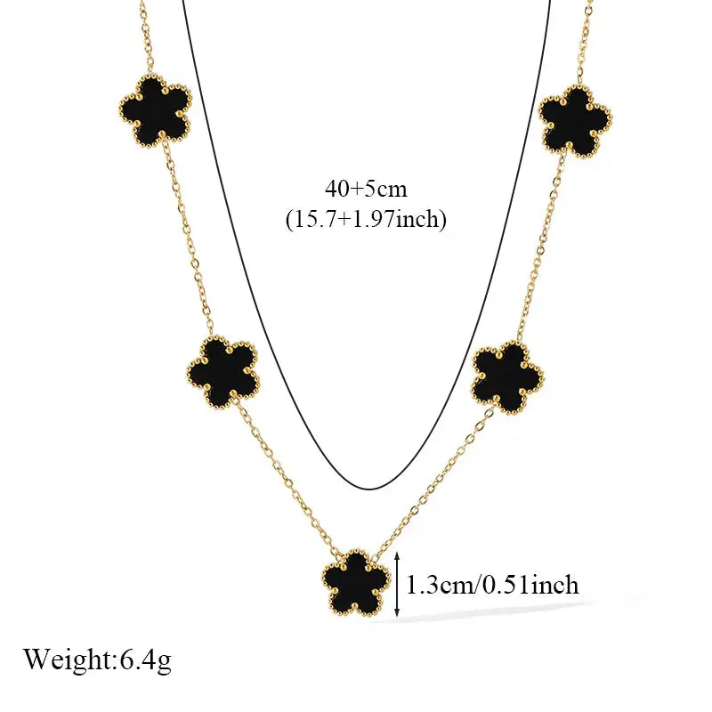 GANEMLY 316L Stainless Steel 4-Color Five Leaf Clover Flower Necklace Bracelet Earrings Set For Women New Waterproof Jewelry Smart_Life_Tech