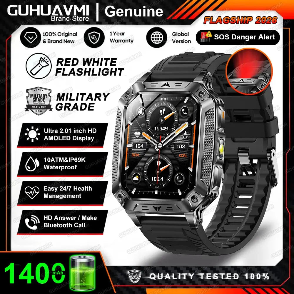 2026 New 1400mAh Big Battery Smart Watch Men Outdoor GPS Flashlight 10ATM Waterproof Bluetooth Call AMOLED HD Sports Smartwatch Smart_Life_Tech