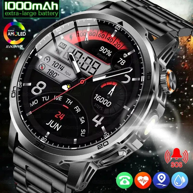 2026 New Military Outdoor Smart Watch 1.85‘’ AMOLED 1000mAh Large Battery 5ATM Waterproof Voice Call Sports Men Fitness Bracel Smart_Life_Tech