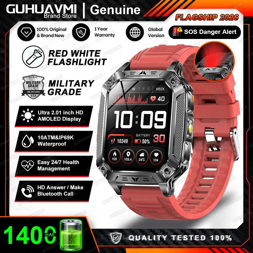2026 New 1400mAh Big Battery Smart Watch Men Outdoor GPS Flashlight 10ATM Waterproof Bluetooth Call AMOLED HD Sports Smartwatch Smart_Life_Tech