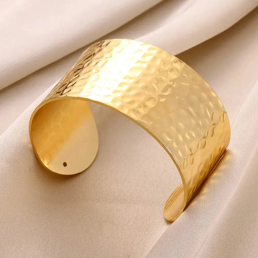Exquisite Classic Bump Pattern Openning Bangles Bracelet For Women Cuff Bracelet Gold Color Stainless Steel Hand Ornament Gift Smart_Life_Tech