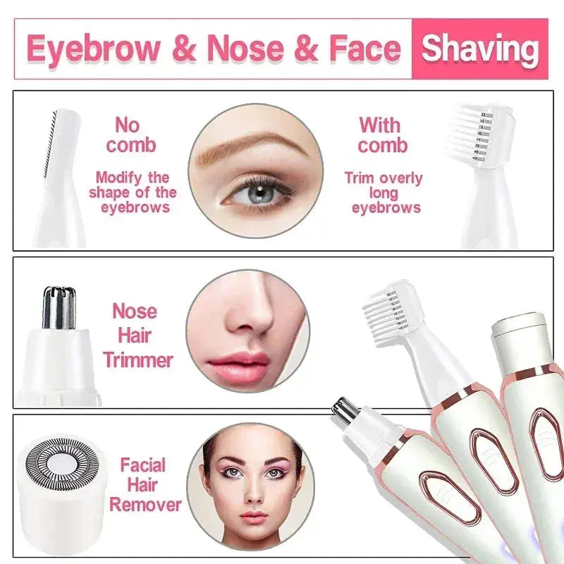 4 in 1 Electric Epilator Bikini Eyebrow Nose Women Lady Facial Hair Removal Trimmer Face Body Painless Female Shaver Depilator Smart_Life_Tech