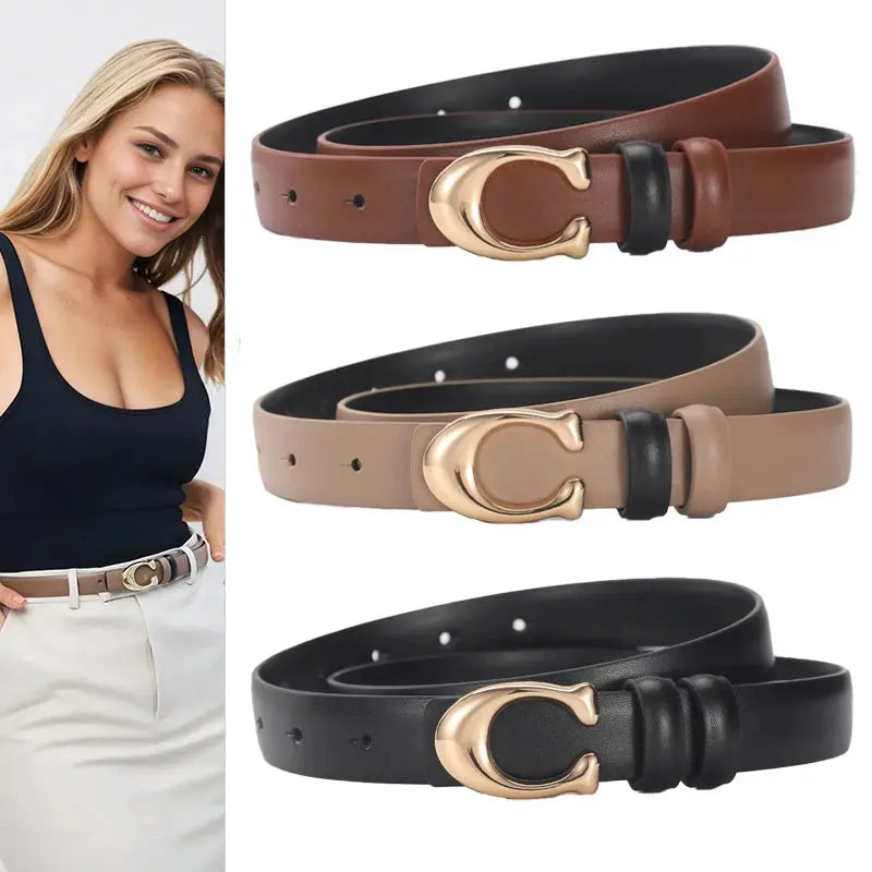 High-quality Women's Fashionable Belt C-shaped Buckle Smooth Buckle Temperament Double-sided Gift For Mother Using Belt Smart_Life_Tech