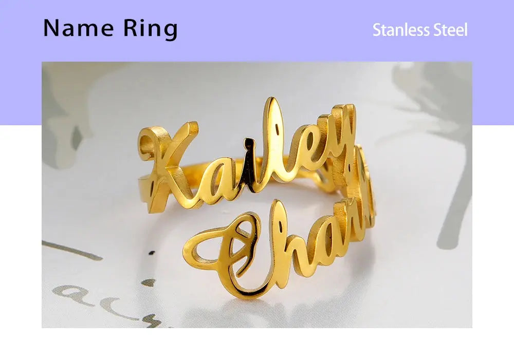 Custom Double First Name Finger Ring For Women Men Personalized Couple Family Gift Gold Color Stainless Steel Metal Jewelry Smart_Life_Tech