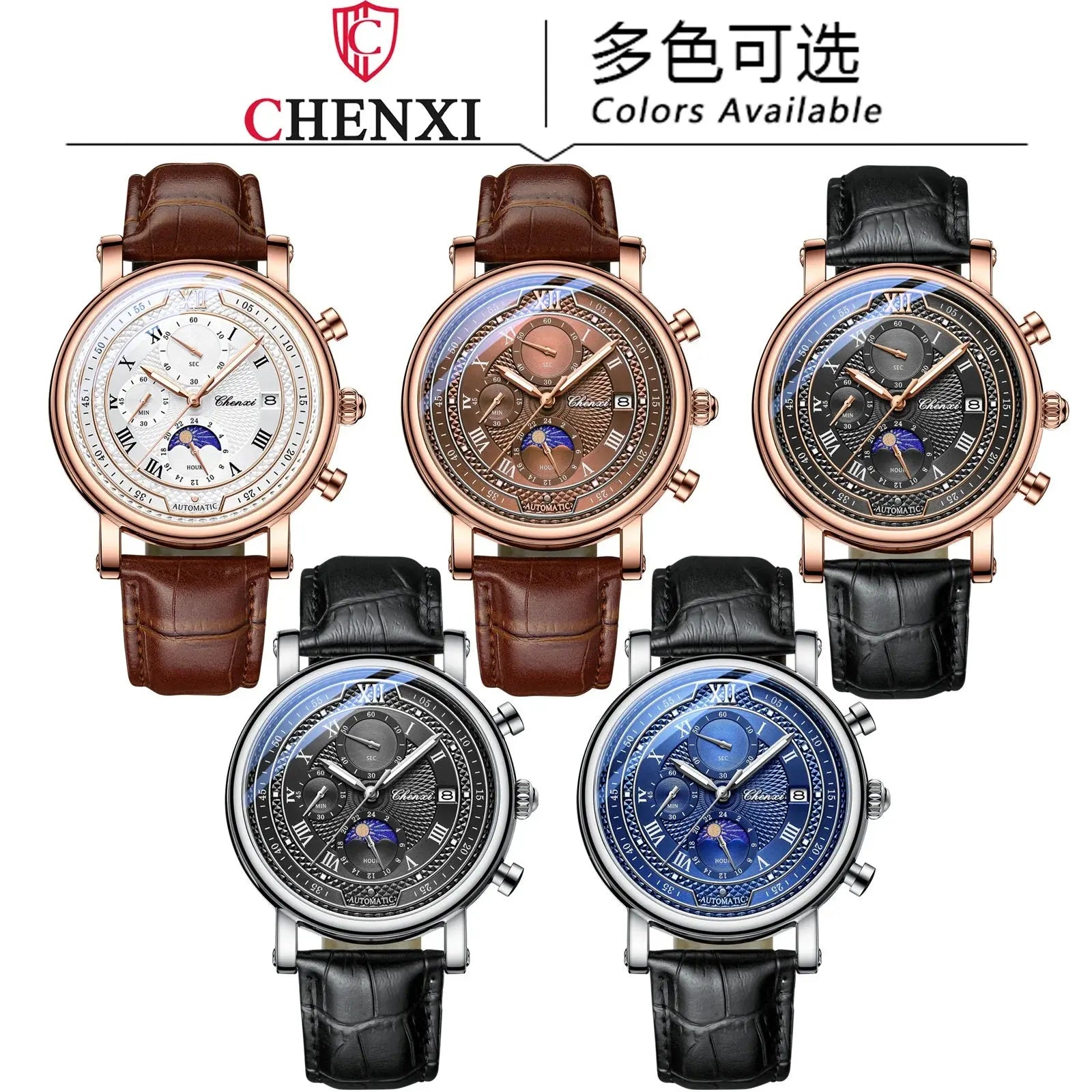 Chenxi 976 Leather Chronograph Date Men's Phase Of The Moon Timing Business Luminous Quartz Watch Relojes para hombres Smart_Life_Tech