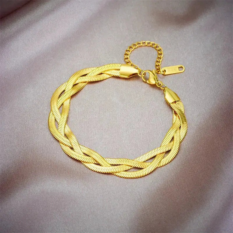 DIEYURO 316L Stainless Steel 3in1 Crossover Snake Chain Necklace Bracelets For Women Girl New Fashion Waterproof Jewelry Set Smart_Life_Tech