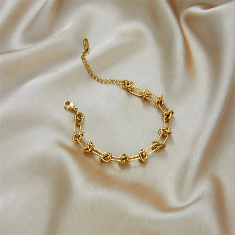 DIEYURO 316L Stainless Steel Gold Silver Color Twist Knot Necklace Bracelets For Womens Girl New Fashion Non-fading Jewelry Set Smart_Life_Tech