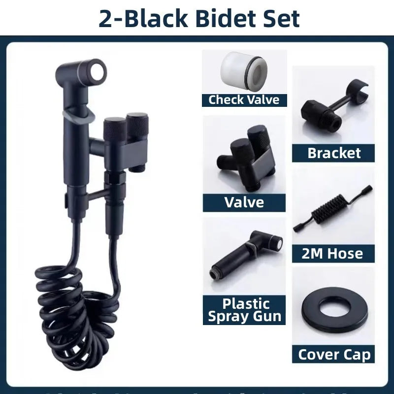 AOLEBEI Black Hygienic Shower Toilet Bidet Spray Gun Set with Dual Outlet Mini Angle Valve for Bathroom Accessories Smart_Life_Tech