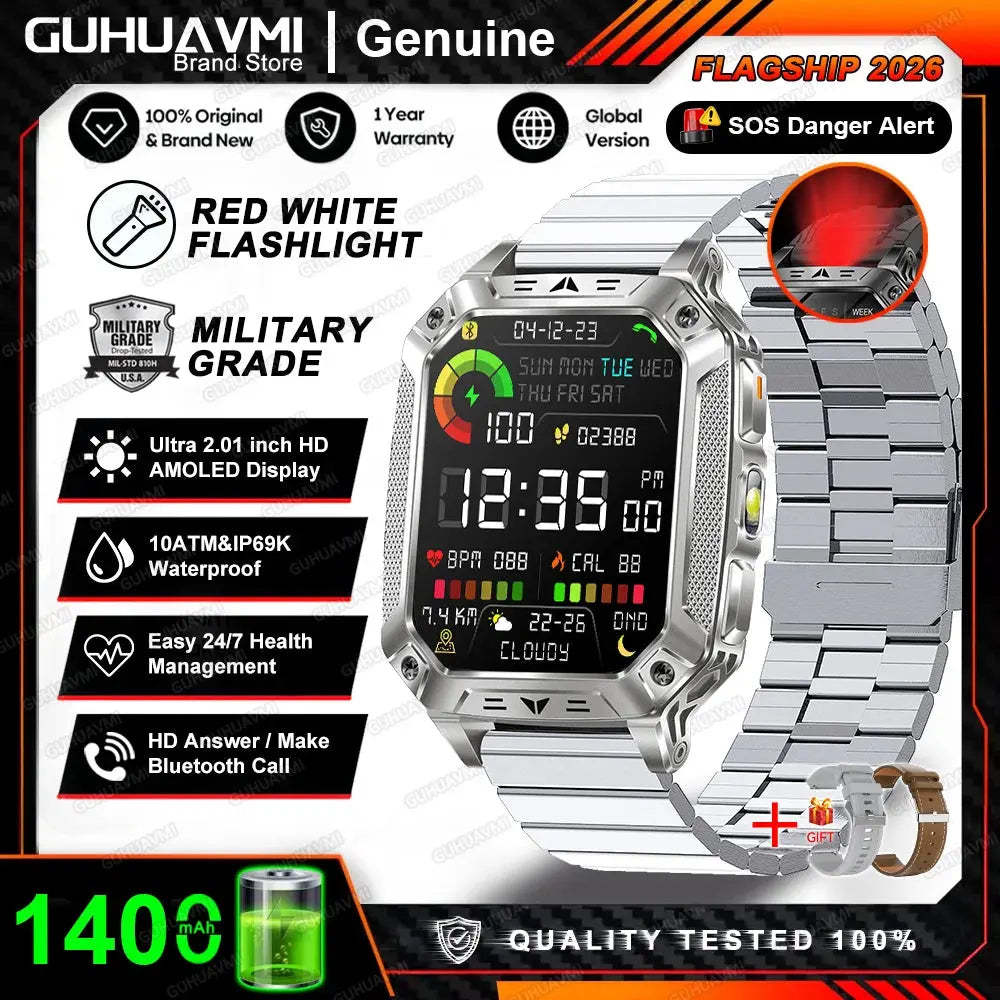 2026 New 1400mAh Big Battery Smart Watch Men Outdoor GPS Flashlight 10ATM Waterproof Bluetooth Call AMOLED HD Sports Smartwatch Smart_Life_Tech