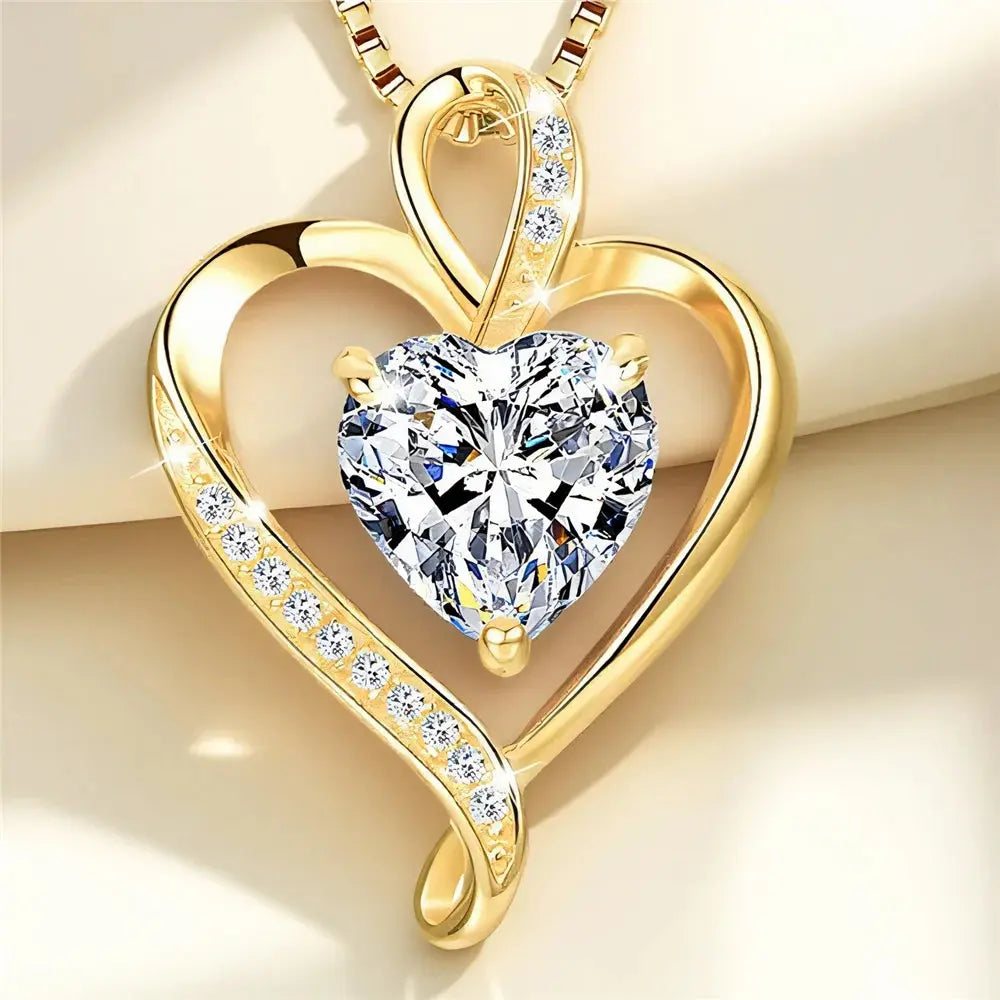 Cute Female Crystal White Zircon Stone Heart Pendant Necklace Vintage Gold Color Wedding Jewelry For Women Smart_Life_Tech
