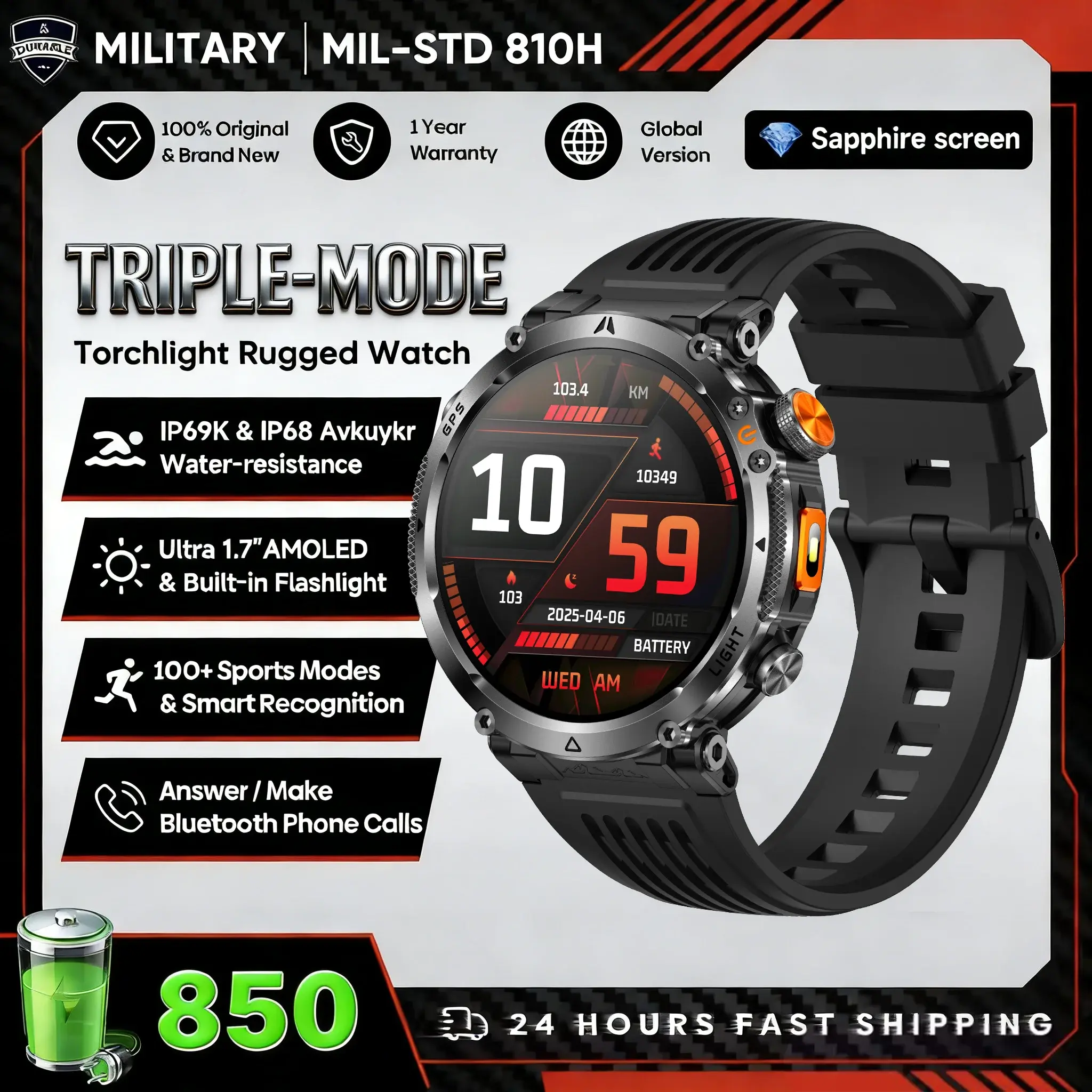 2026 New Military GPS Sports Smart Watch Men Compass 3ATM Waterproof Swim Fitness Tracker AMOLED HD SmartWatches 580Mah Battery Smart_Life_Tech