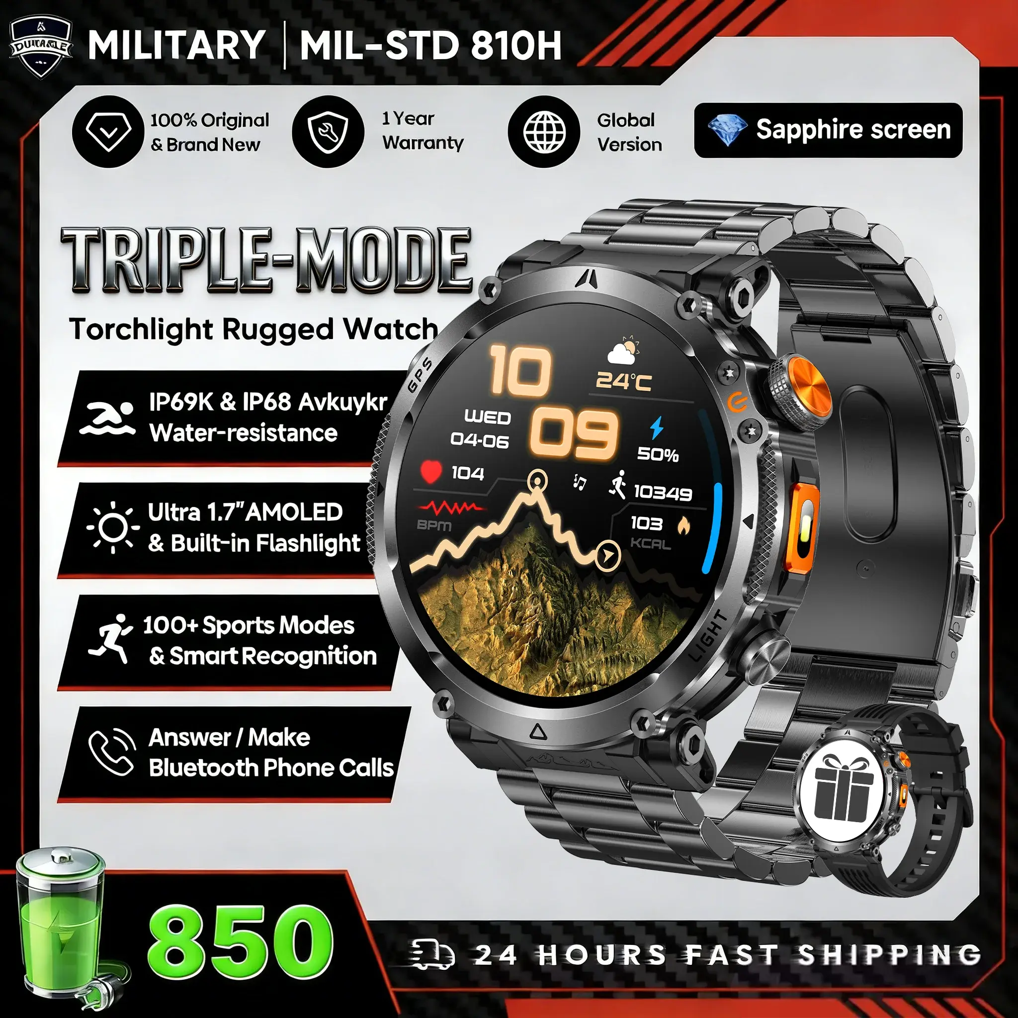 2026 New Military GPS Sports Smart Watch Men Compass 3ATM Waterproof Swim Fitness Tracker AMOLED HD SmartWatches 580Mah Battery Smart_Life_Tech