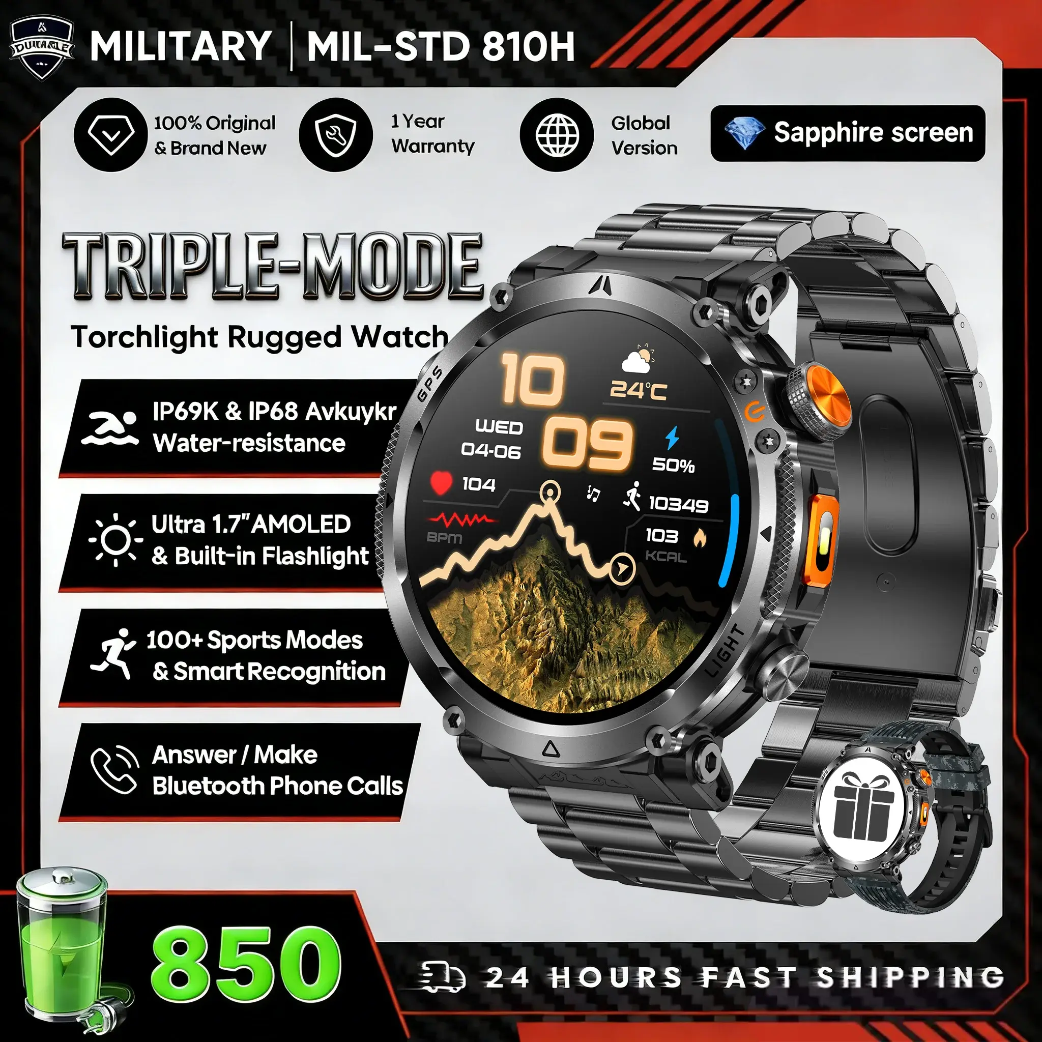 2026 New Military GPS Sports Smart Watch Men Compass 3ATM Waterproof Swim Fitness Tracker AMOLED HD SmartWatches 580Mah Battery Smart_Life_Tech