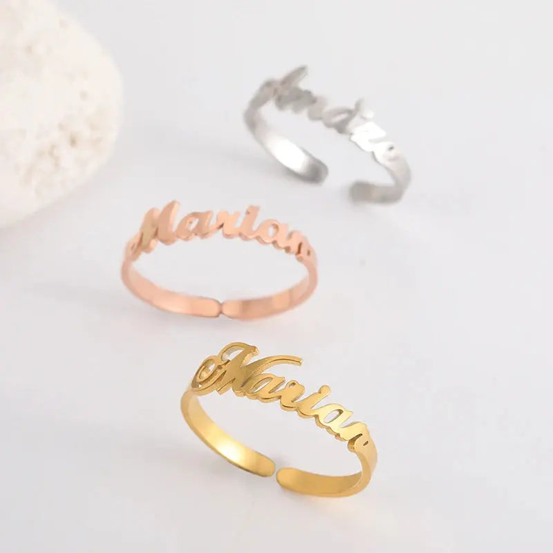 Custom Double First Name Finger Ring For Women Men Personalized Couple Family Gift Gold Color Stainless Steel Metal Jewelry Smart_Life_Tech