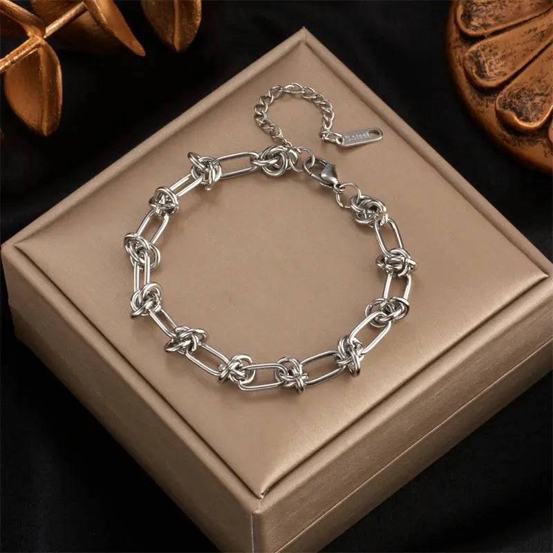 DIEYURO 316L Stainless Steel Gold Silver Color Twist Knot Necklace Bracelets For Womens Girl New Fashion Non-fading Jewelry Set Smart_Life_Tech