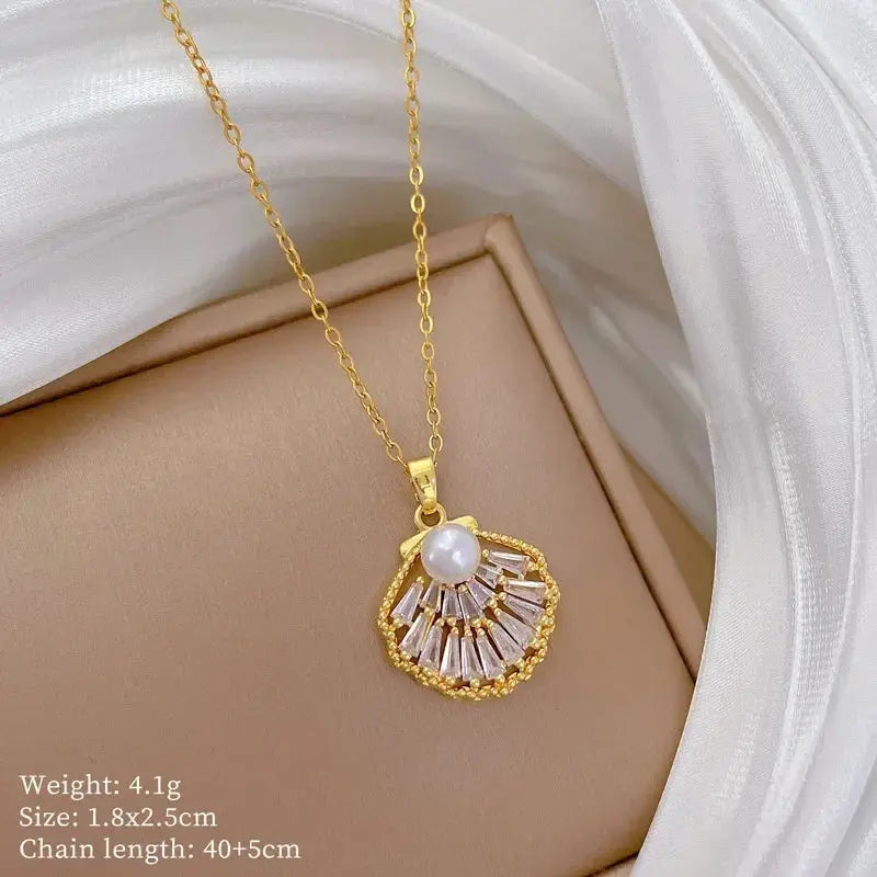 Fashionable and Luxurious Peach Heart Pearl Oyster Necklace, Personalized and Versatile Stainless Steel Clavicle Chain Smart_Life_Tech