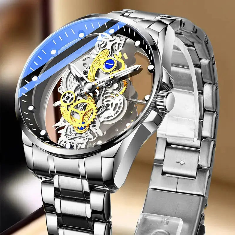 Hot Trendy Fashion Wholesale Men Golden Skeleton Automatic Quartz Wrist Watches Luxury Smart_Life_Tech