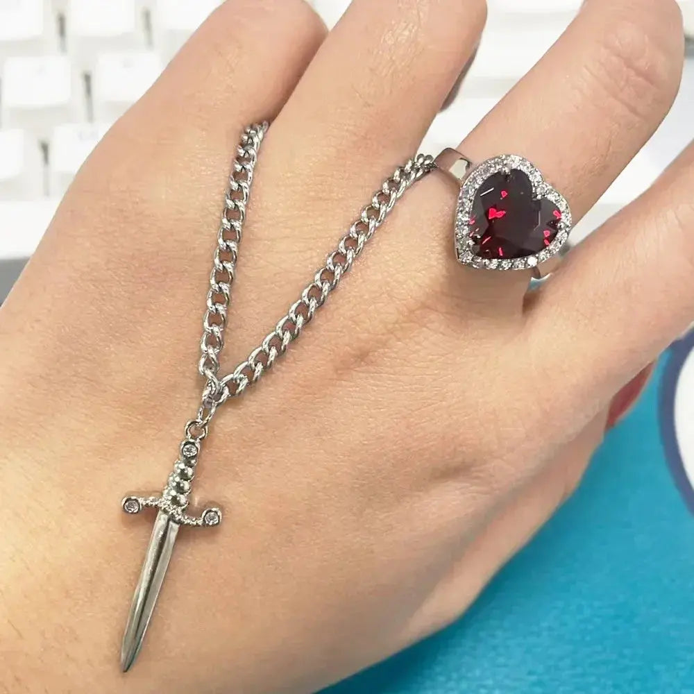 Heart and Sword Necklace - Couple Necklaces - 18k Gold Plated STAINLESS STEEL Zircon Crystal Ring Bracelet Necklace Jewelry Set Smart_Life_Tech