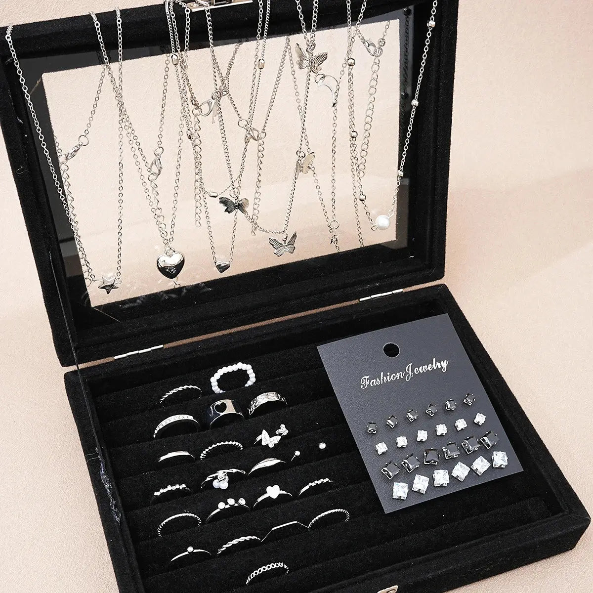 51 Pcs/Set Silver Color Chic Jewelry Set For Women Fashion Butterfly Heart Pearl Necklaces, Earrings, Rings, Match Daily Outfits Smart_Life_Tech