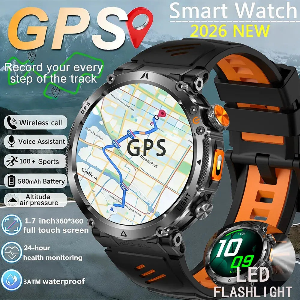 2026 New Military GPS Sports Smart Watch Men Compass 3ATM Waterproof Swim Fitness Tracker AMOLED HD SmartWatches 580Mah Battery Smart_Life_Tech