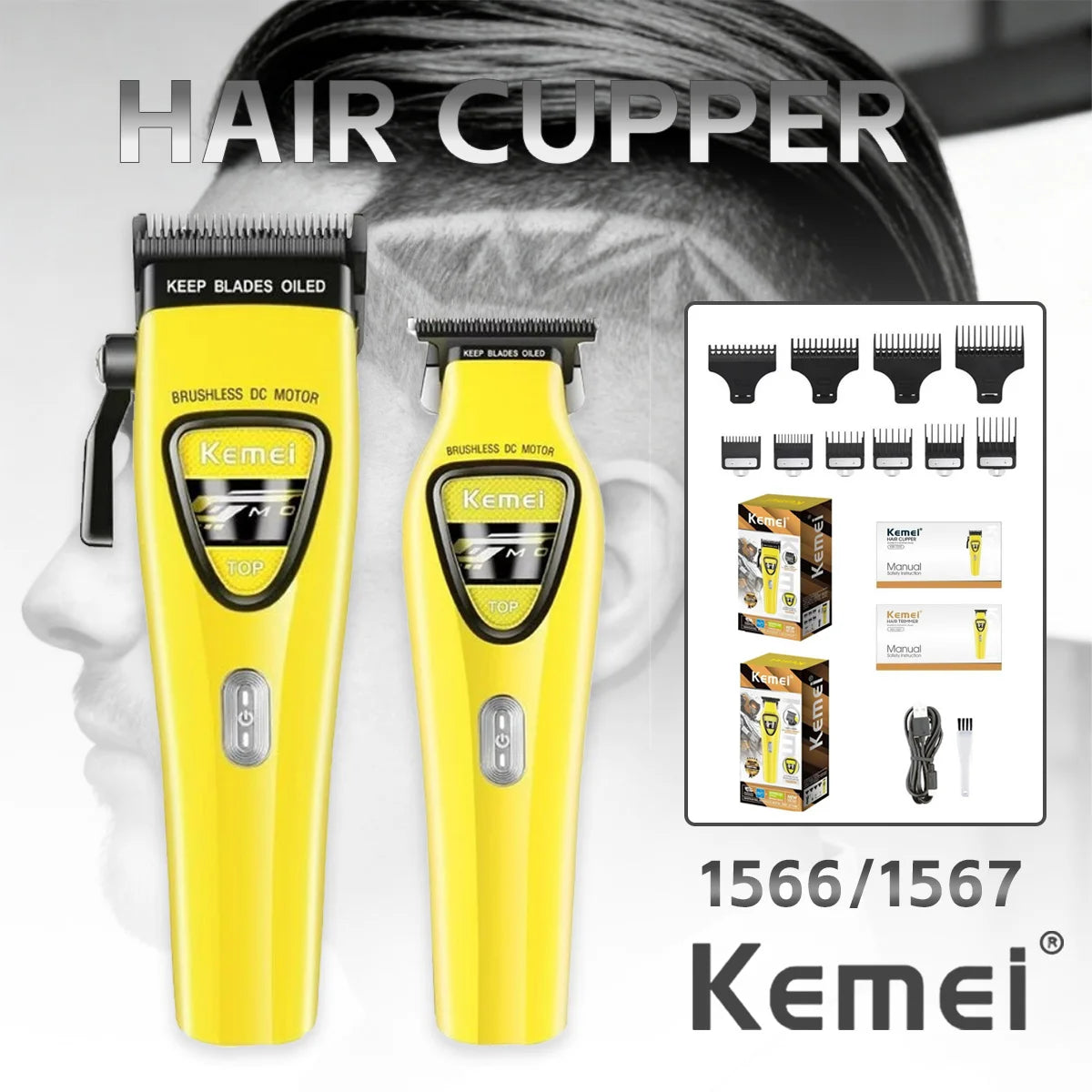 Kemei Hair Trimmers Professional Hair Clippers External Rotor Brushless Motor Hair Trimmers Adjustable Trimmer for Men KM-1566