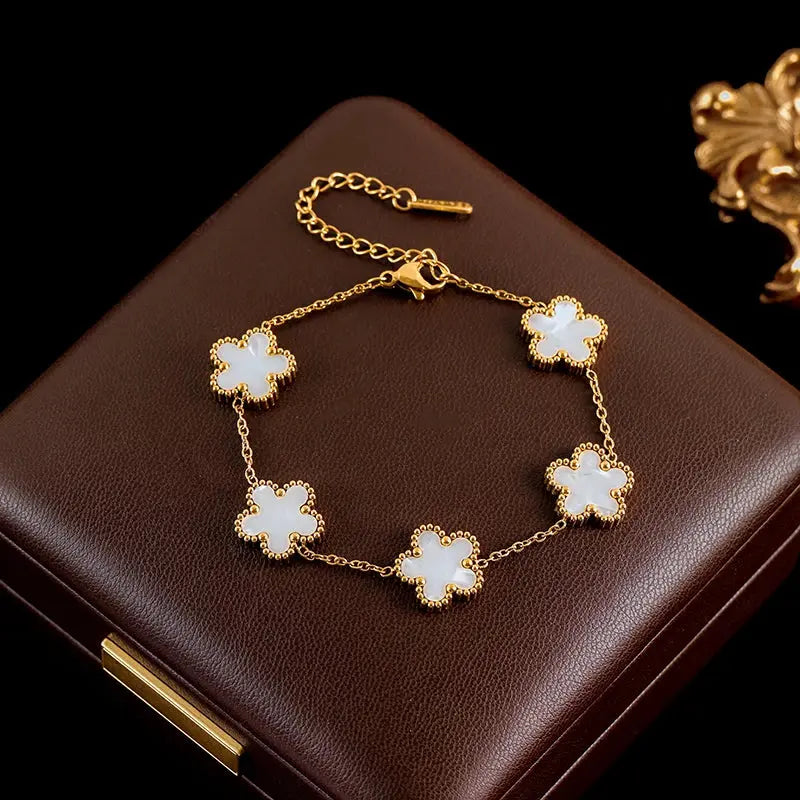 GANEMLY 316L Stainless Steel 4-Color Five Leaf Clover Flower Necklace Bracelet Earrings Set For Women New Waterproof Jewelry Smart_Life_Tech