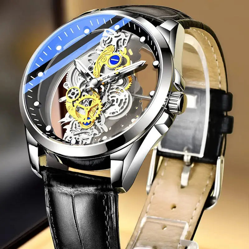 Hot Trendy Fashion Wholesale Men Golden Skeleton Automatic Quartz Wrist Watches Luxury Smart_Life_Tech