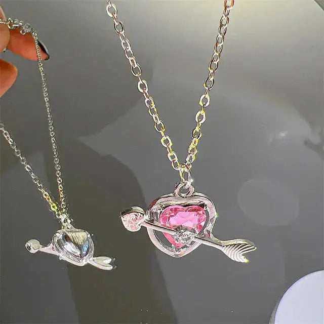 Y2K Pink Planet Heart Zircon Pendant Necklaces Women Fashion Aesthetic Clavicle Chain Necklace Valentines Day Gift Party Jewelry Smart_Life_Tech