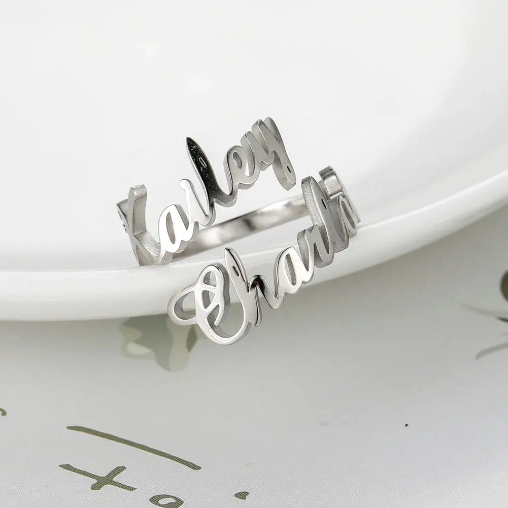 Custom Double First Name Finger Ring For Women Men Personalized Couple Family Gift Gold Color Stainless Steel Metal Jewelry Smart_Life_Tech