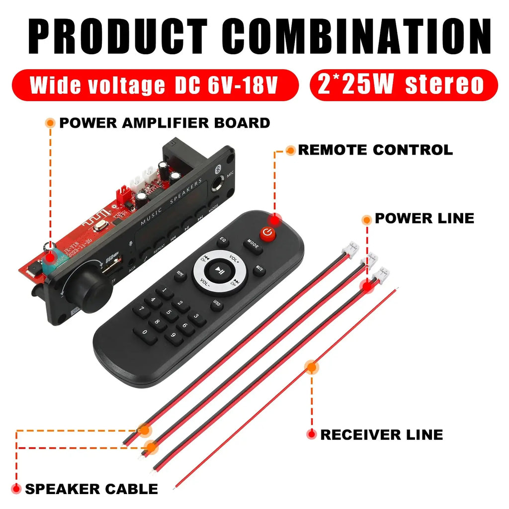 NEW 200W  Amplifier Bluetooth DIY MP3 WAV Decoder Board DC 12V 100W  Wireless Car USB MP3 Player TF Card Slot USB FM with Mic Smart_Life_Tech