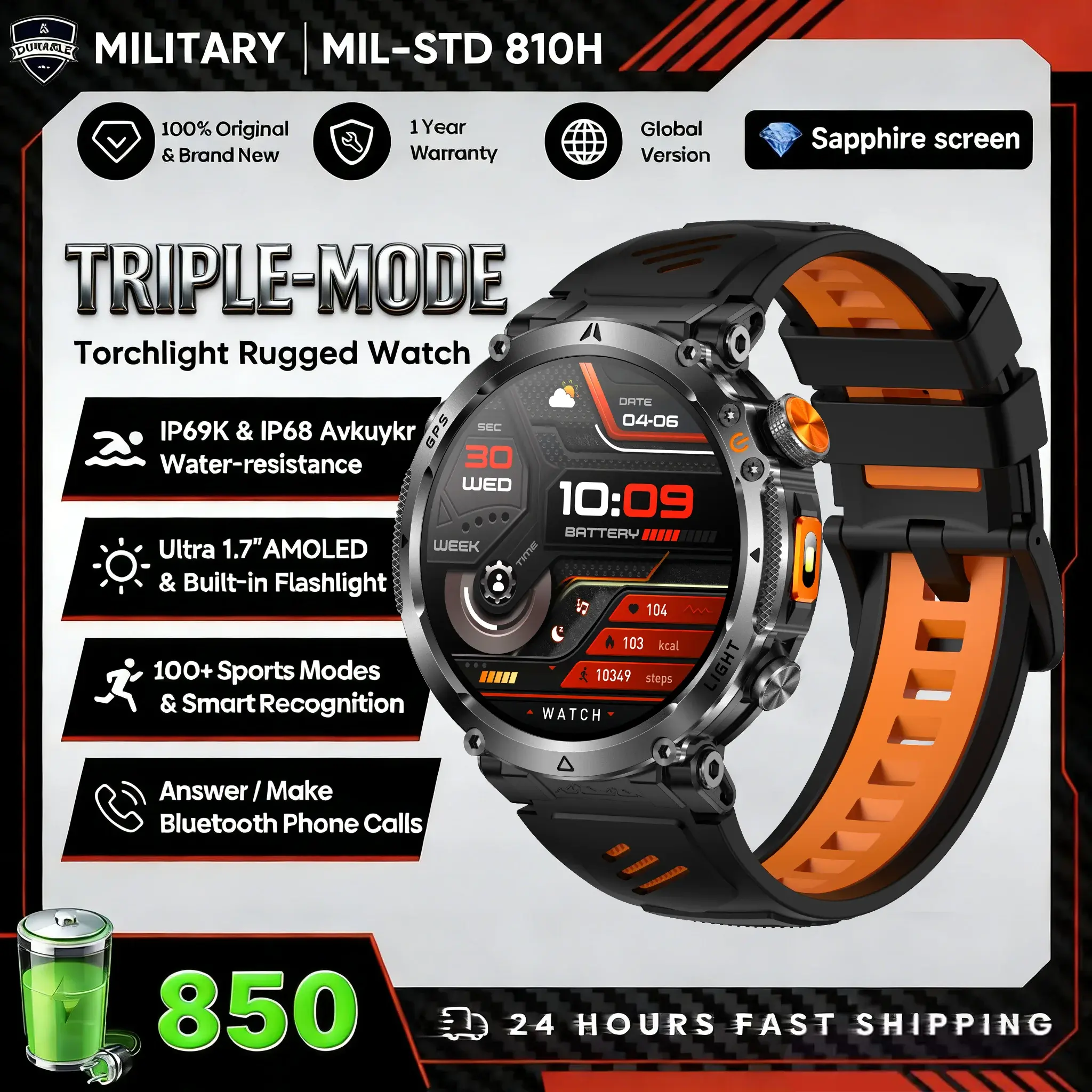 2026 New Military GPS Sports Smart Watch Men Compass 3ATM Waterproof Swim Fitness Tracker AMOLED HD SmartWatches 580Mah Battery Smart_Life_Tech