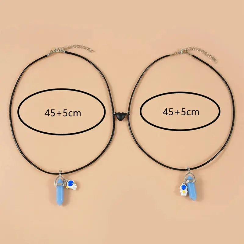 2PCS Luminous Hexagonal Column Couple Magnetic Necklace for Women Romantic Natural Stone Geometric Pendant Astronaut Necklace Smart_Life_Tech