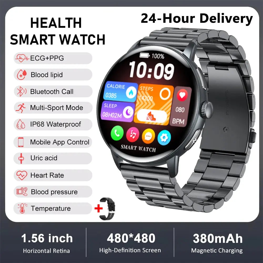 2026 New physical health Analysis Uric Acid Smart Watch Body Fat ECG+PPG BP Blood Oxygen HD Clock BT Call Smart Watch Men Women Smart_Life_Tech