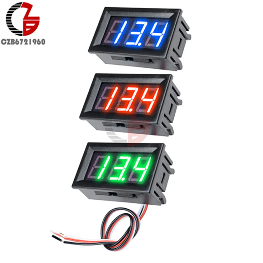 2 3 Wires 0.56" LED Digital Voltmeter Voltage Meter Car Motorcycle Volt Tester Detector DC 12V Capacity Monitor Red Green Blue