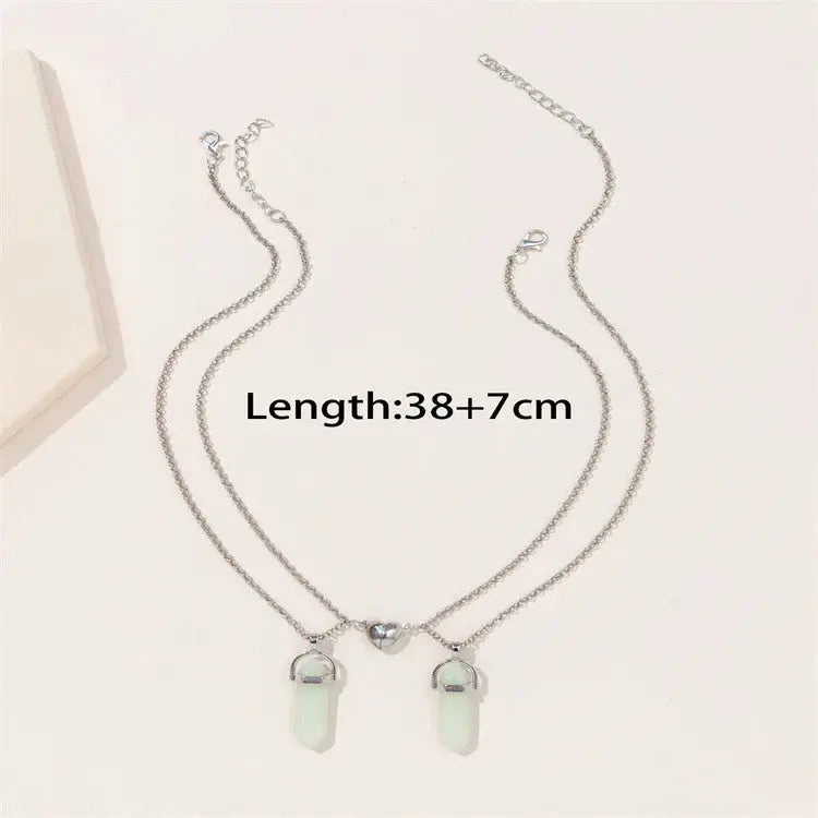 2PCS Luminous Hexagonal Column Couple Magnetic Necklace for Women Romantic Natural Stone Geometric Pendant Astronaut Necklace Smart_Life_Tech
