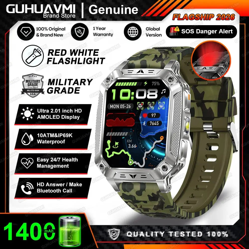 2026 New 1400mAh Big Battery Smart Watch Men Outdoor GPS Flashlight 10ATM Waterproof Bluetooth Call AMOLED HD Sports Smartwatch Smart_Life_Tech