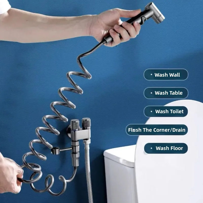 AOLEBEI Black Hygienic Shower Toilet Bidet Spray Gun Set with Dual Outlet Mini Angle Valve for Bathroom Accessories Smart_Life_Tech