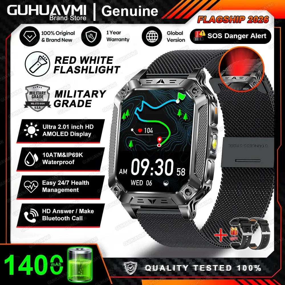 2026 New 1400mAh Big Battery Smart Watch Men Outdoor GPS Flashlight 10ATM Waterproof Bluetooth Call AMOLED HD Sports Smartwatch Smart_Life_Tech