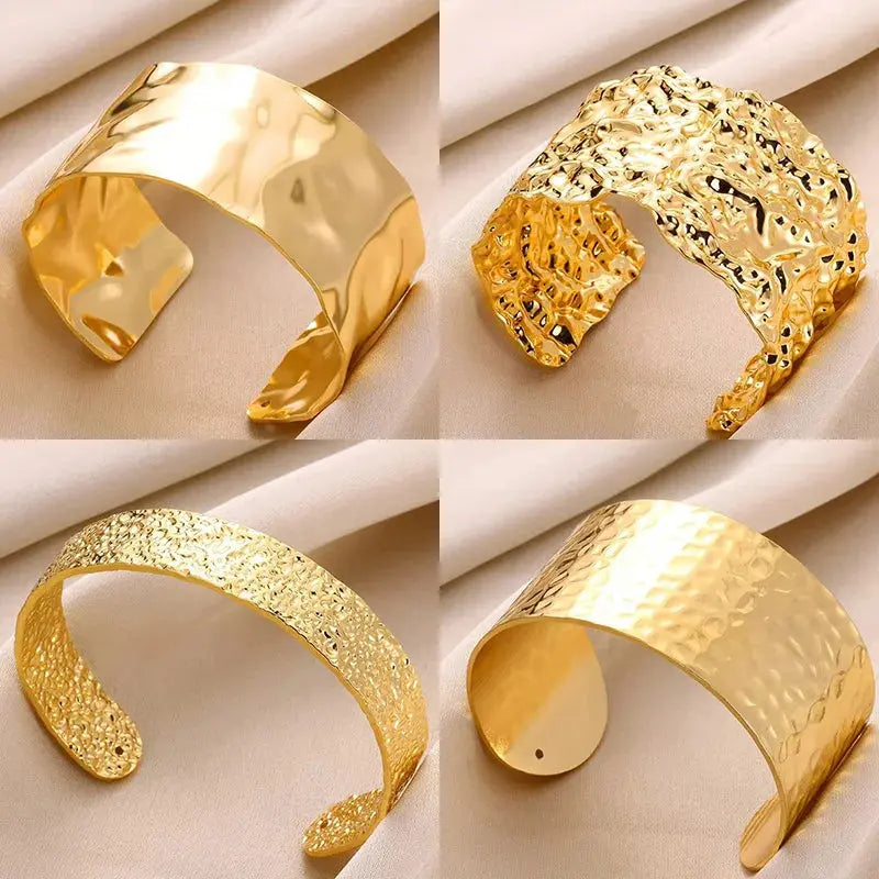 Exquisite Classic Bump Pattern Openning Bangles Bracelet For Women Cuff Bracelet Gold Color Stainless Steel Hand Ornament Gift Smart_Life_Tech