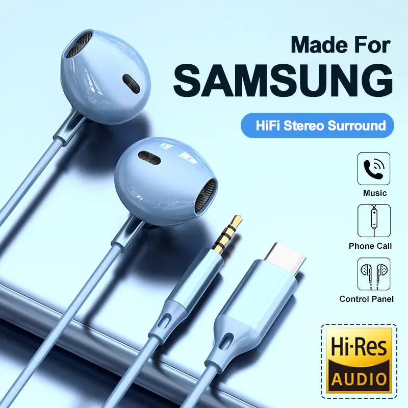 For Samsung Headphones HiFi Surround Sound In-ear USB Type C 3.5mm With wire control Wired Earplugs For Galaxy S24 S23 S22 Ultra Smart_Life_Tech