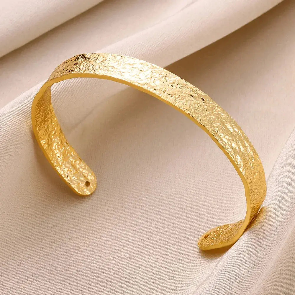 Exquisite Classic Bump Pattern Openning Bangles Bracelet For Women Cuff Bracelet Gold Color Stainless Steel Hand Ornament Gift Smart_Life_Tech
