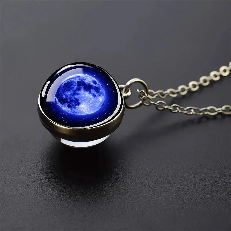Funny Solar System Planet Necklace Moon Earth Saturn Jupiter Glass Button Pendant Necklace Universe Nebula Space Jewelry Smart_Life_Tech
