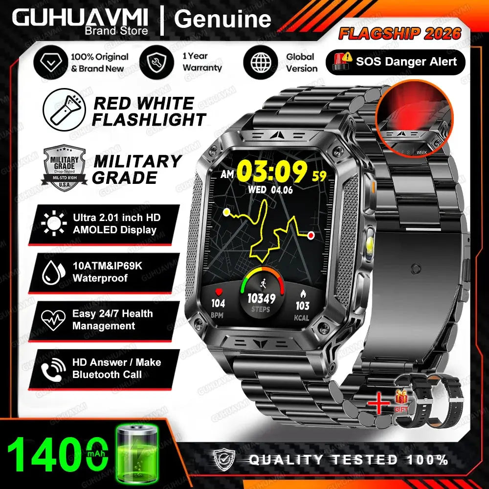 2026 New 1400mAh Big Battery Smart Watch Men Outdoor GPS Flashlight 10ATM Waterproof Bluetooth Call AMOLED HD Sports Smartwatch Smart_Life_Tech