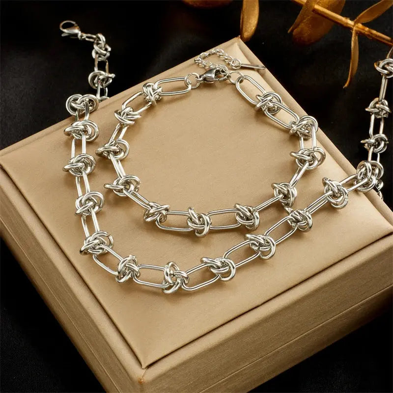 DIEYURO 316L Stainless Steel Gold Silver Color Twist Knot Necklace Bracelets For Womens Girl New Fashion Non-fading Jewelry Set Smart_Life_Tech