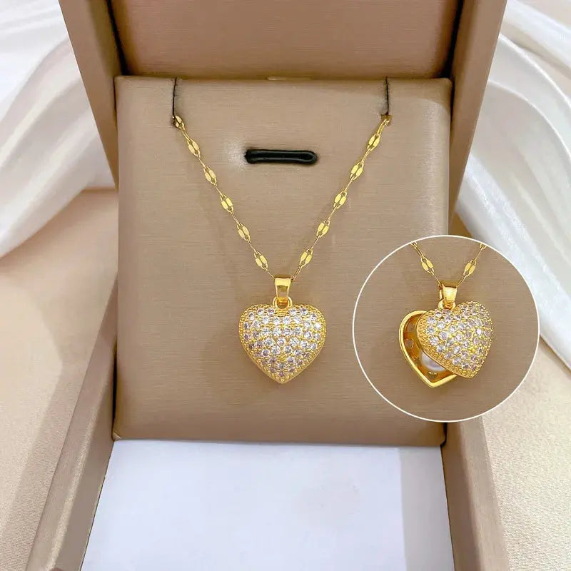 ZAKOL French Shell Pearl Necklace For Women Gold Color Stainless Steel Zircon Love Heart Clavicle Chain Choker Wedding Jewelry Smart_Life_Tech