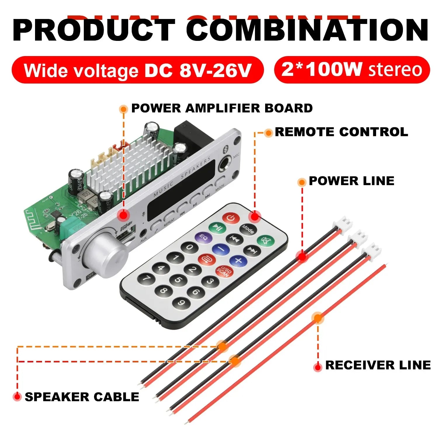 NEW 200W  Amplifier Bluetooth DIY MP3 WAV Decoder Board DC 12V 100W  Wireless Car USB MP3 Player TF Card Slot USB FM with Mic Smart_Life_Tech