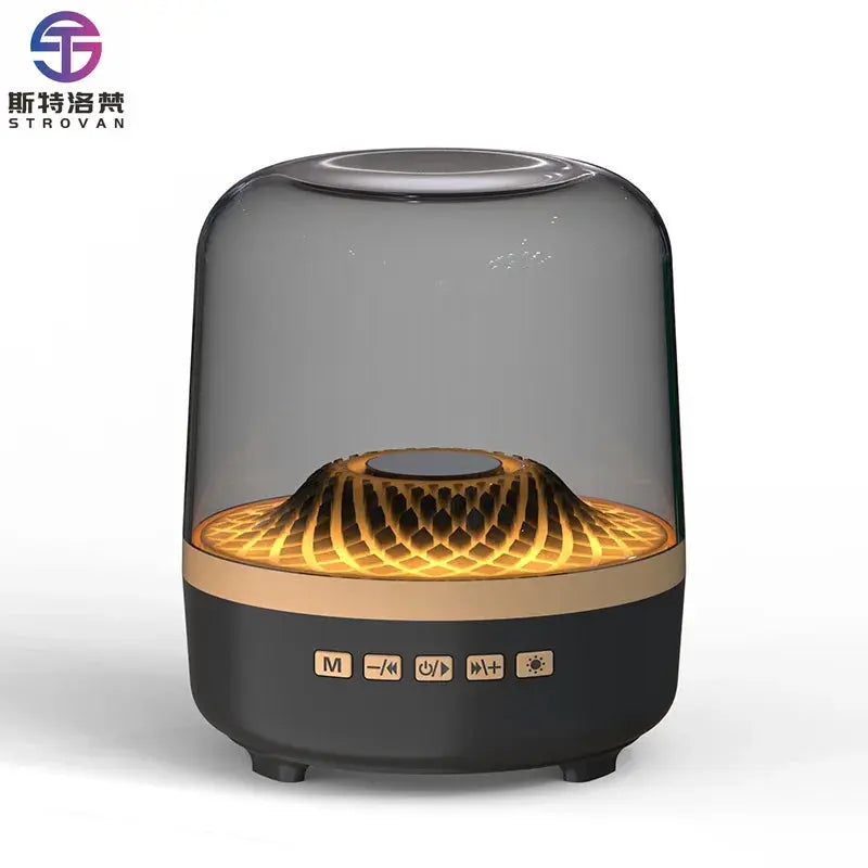 Hot-selling High-quality RGB Lighted Wireless Bluetooth Speaker with Black Gold Color and Glass Crystal Design for Desktop Smart_Life_Tech