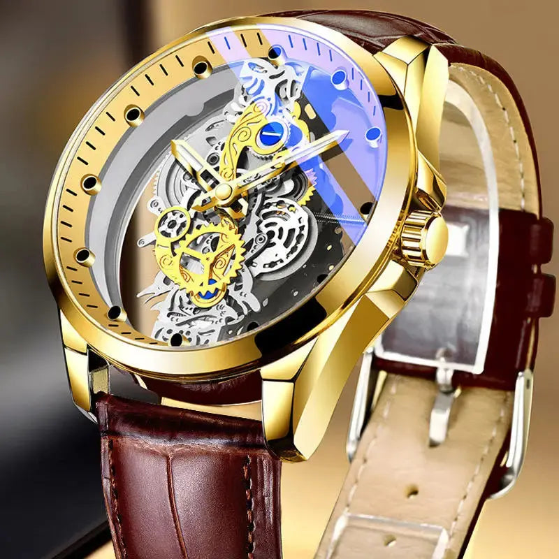 Hot Trendy Fashion Wholesale Men Golden Skeleton Automatic Quartz Wrist Watches Luxury Smart_Life_Tech